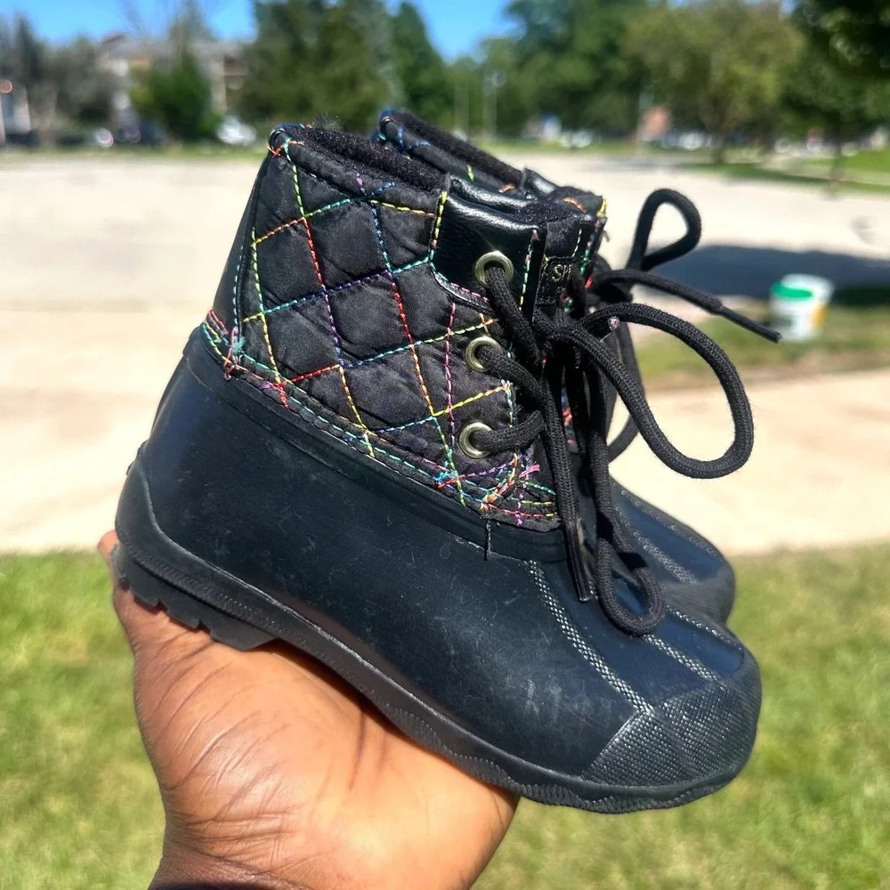 Sperry Port Boot Toddler Girl Duck Boots Size 9 Black Rainbow Winter Boots